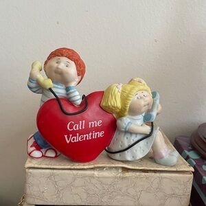 Cabbage Patch Valentine Porcelain Figurine with Heart and Phone, Vintage 1984